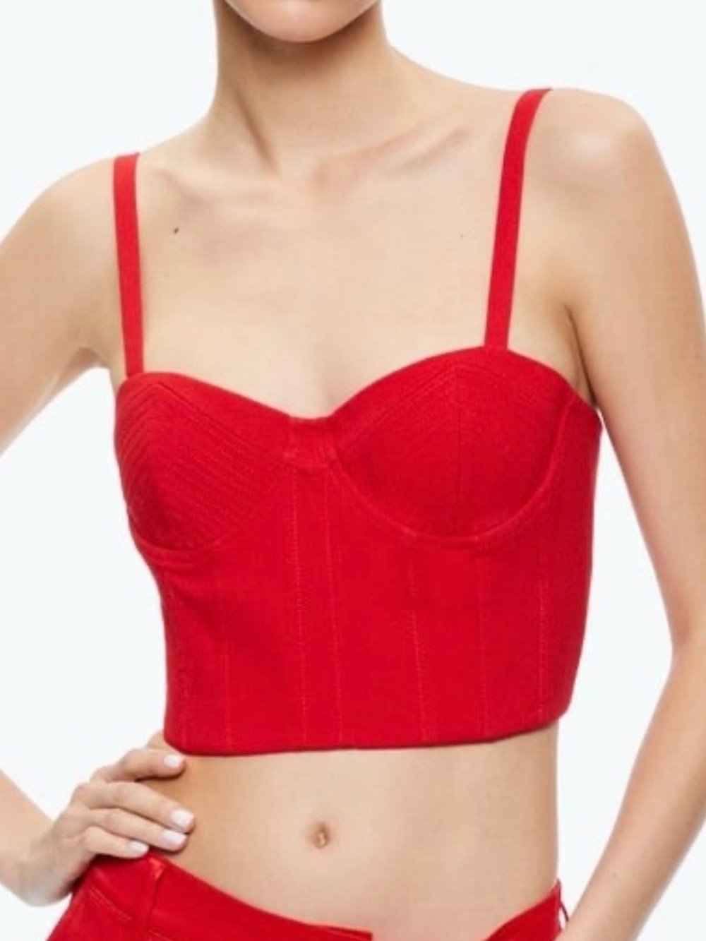 ALICE + OLIVIA Alice Adara Corset Bustier Cropped Top Red $295 Size 4 XS Small